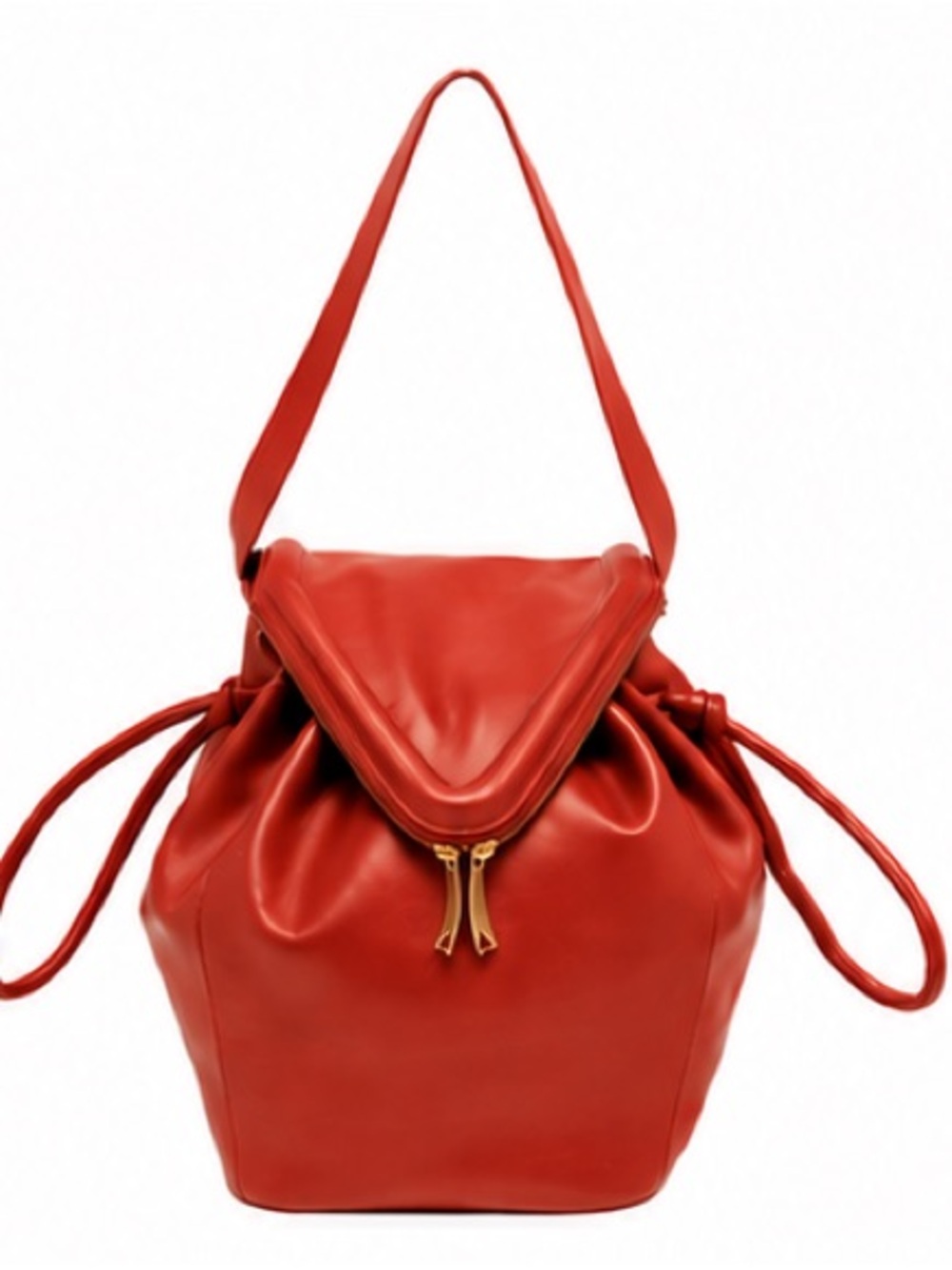 Bottega Veneta Red Leather Drawstring Shoulder Bag with Gold Hardware